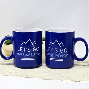 Blue "Let's Go Anywhere" Ceramic Mug Coffee Cup Set